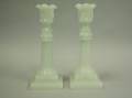 Pair of Sandwich Pressed Glass Clambroth Columnar Candlesticks