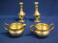 Gorham Sterling Silver Sugar and Creamer and a Pair of Albert Coles  Co Candleholders