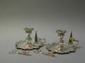 Pair of William and George Sissons Silver Plated Chambersticks with Snuffers and Wick Scissors