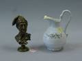 French Porcelain Milk Jug and a Bronze Bust of a Man