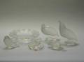 Five Lalique Colorless Glass Birds and Centerbowl