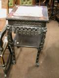 Chinese Carved Hardwood Marbletop TwoTier Stand