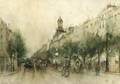 Continental School 19th20th Century Boutiques Italiens Paris A Bustling Street Scene