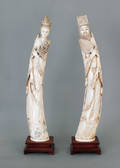 Pair of Chinese carved elephant ivory tusk figures