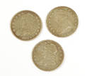 Three US silver capped bust half dollars including 1809
