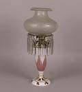 Bohemian White Overlay Cranberry Glass Oil Lamp