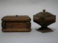 Tramp Art Notch Carved Cigar Box and Lidded Pedestal Box