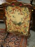 Rococostyle Damask Upholstered Carved Walnut Fire Screen