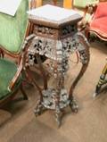 Chinese Carved Hardwood Marbletop Stand