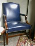 Chippendalestyle Blue Leather Upholstered Mahogany Library Armchair