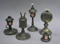 Five American Pewter and Brass Whale Oil and Camphene Lamps