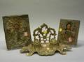 Rococostyle Brass Inkwell and Two Continetal Brass Mounted Icons