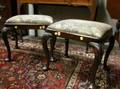 Pair of Charles Sundquist Queen Anne Style Upholstered Carved Mahogany Stools