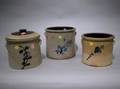 Three Cobalt Floral Decorated Stoneware Crocks