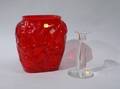 Phoenix Red Molded Glass Gulls Vase and a Colorless Trapped Bubble Glass Candlestick