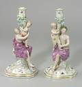 Pair Meissen Porcelain Figural Candlesticks