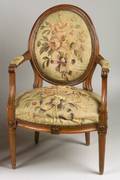 Louis XVI Style Walnut and Aubusson Tapestry Upholstered Armchair