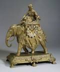 Egyptian Revival Elephantform Gold Painted White Metal Mantel Clock