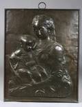 Patinated Pressed Metal Wall PlaqueFirescreen of Madonna and Child