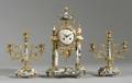 French Three Piece Ormolu Mounted Marble Clock Garniture