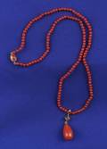 22kt Gold Diamond and Coral Pendant Necklace