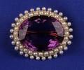 14kt Gold Amethyst and Seed Pearl Brooch