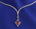Art Deco Platinum Diamond and Ruby Pendant Necklace
