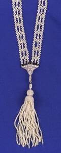 Art Deco White Sapphire and Seed Pearl Pendant Necklace