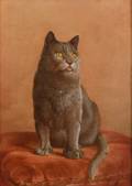 American School 19th20th Century A Gray Cat on an Orange Cushion