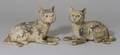 Near Pair of Primitive Papiermache Figures of Recumbent Cats