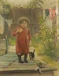 Frank Hector Tompkins American 18471922 In the AlleyA Girl with Her Kittens