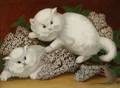 American School 19th20th Century Scared CatsWhite Cats On a Lilac Branch