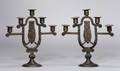 Pair of German FiveLight Art Deco Wrought Iron Candelabra