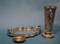 Sheffield Plated Repousse Vase Reticulated Serving Tray and English Sterling