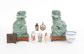 Collection of Orientalia to include two carved stone foo lions