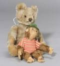 Two Steiff Mohair Teddy Bears and a Monkey