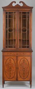 Edwardian Inlaid Satinwood Bookcase Cabinet
