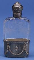 French 950 Silver and Etched Glass Flask