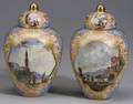 Pair of Continental Porcelain Covered Urns