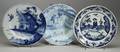 Three Delftware Blue and White Plates