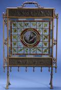 Aesthetic Movement Stained Glass and Brass Firescreeen