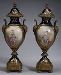 Pair of Sevresstyle Bronze Mounted Cobalt Urns
