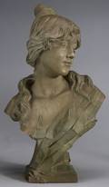 George Charles Coudray French d 1903 Terra Cotta Bust of an Art Nouveau Beauty amidst Bulrushes