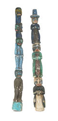 Pair of carved and painted totem poles
