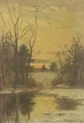 W H Barker American 19th Century Dusk A Winter Landscape