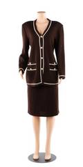 St John Collection 2 PC Brown  White Skirt Suit