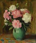 William Woelfle American 20th Century Still Life with Pink and White Peonies