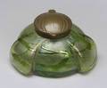 Iridescent Art Glass Inkwell with Metal Lid