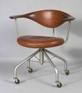Hans J Wegner Teak and Leather Swivel Chair