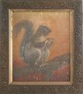 Seven pieces of artwork to include an oil on canvas of a squirrel